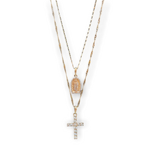 Load image into Gallery viewer, Crystal Cross & Crystal Mary Necklace