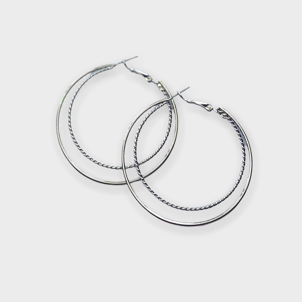 Silver Medium Double Hoops