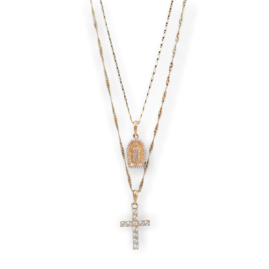 Crystal Cross & Crystal Mary Necklace